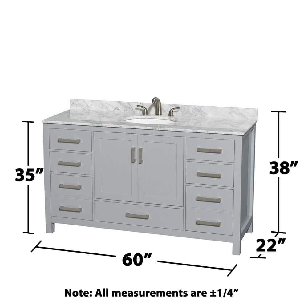 Wyndham Collection Sheffield 60" Freestanding Single Bathroom Vanity with Marble Top