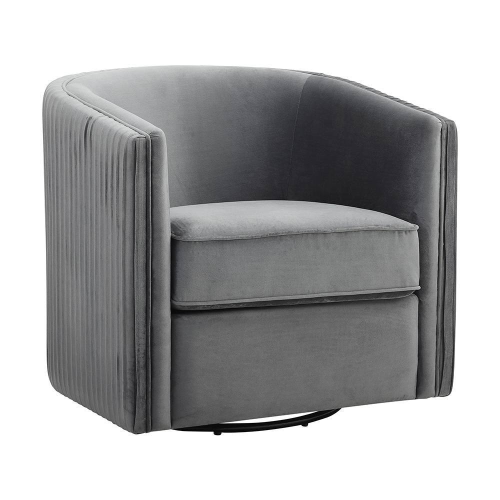 Lexicon Cecily Traditional Velvet Swivel Accent Chair with Tuxedo Arm in Gray