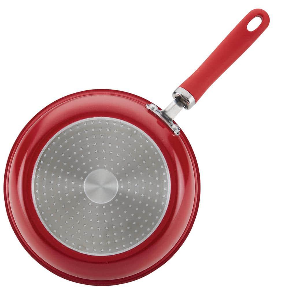Rachael Ray Create Delicious Aluminum Nonstick Covered Deep Frying Pan, 9.5-Inch, Red Shimmer