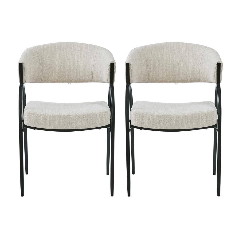 Christopher Knight Home Hayden Upholstered Armrest Dining Chairs with Metal Legs (Set of 2), Beige/Black