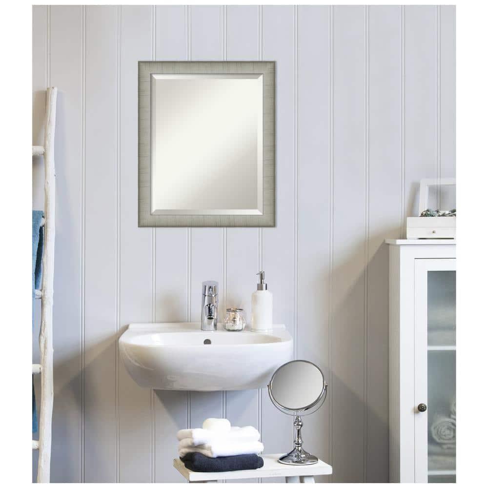 19" x 23" Elegant Brushed Framed Bathroom Vanity Wall Mirror Pewter - Amanti Art: Modern Rectangular Polystyrene, No Assembly Required