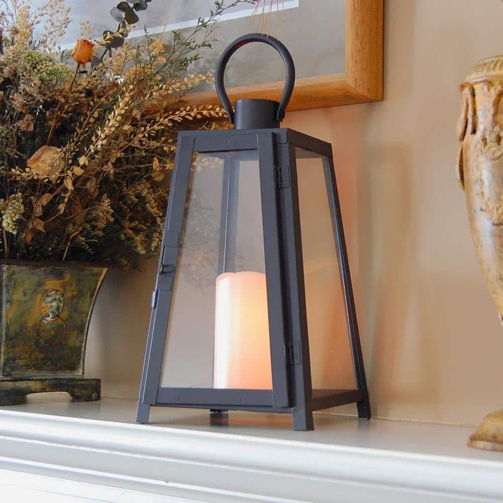 The Holiday Aisle® Black Tapered Metal Lantern with Battery Operated Candle