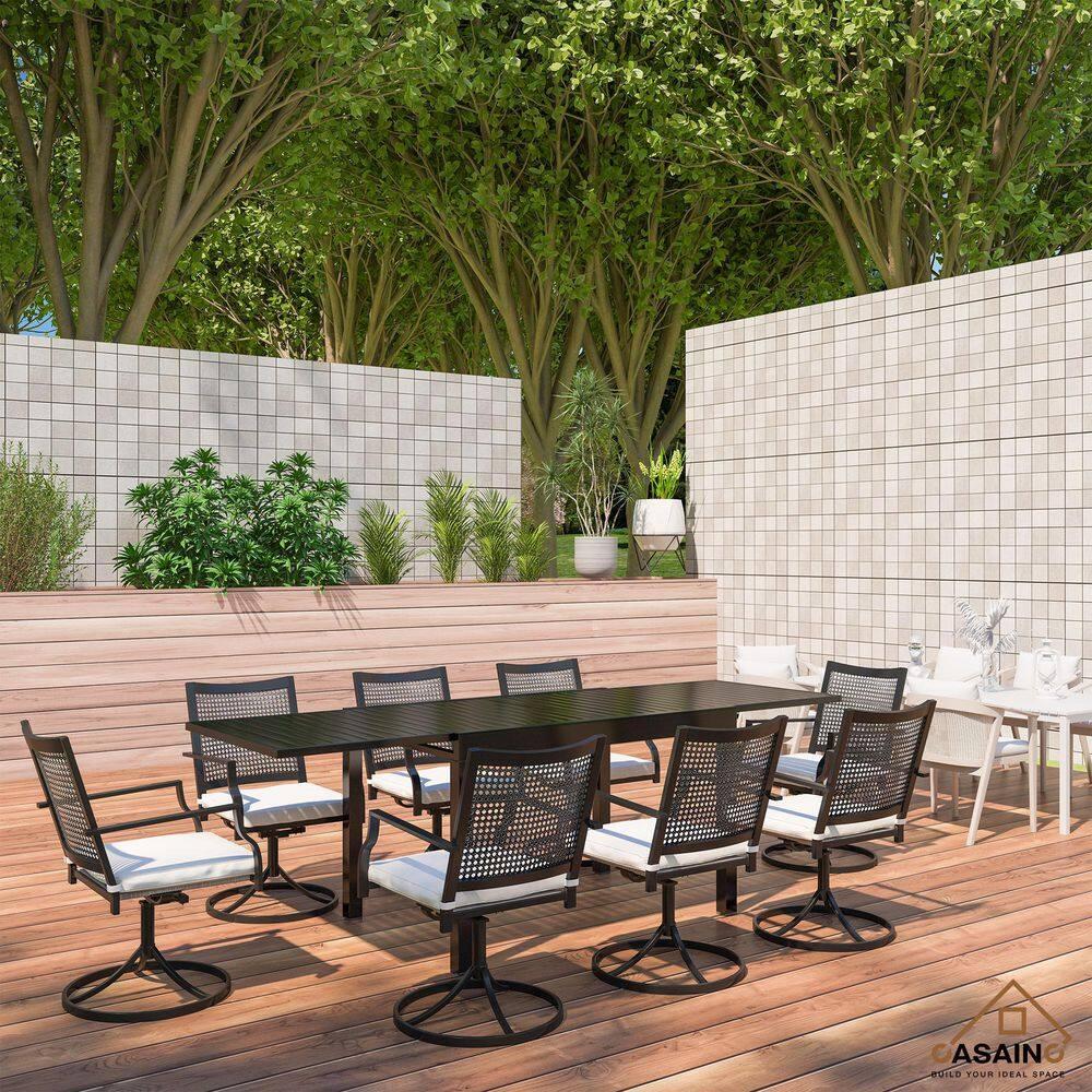CASAINC Outdoor Iron Frame Swivel Dining Chair with Cushions (Set of 2)