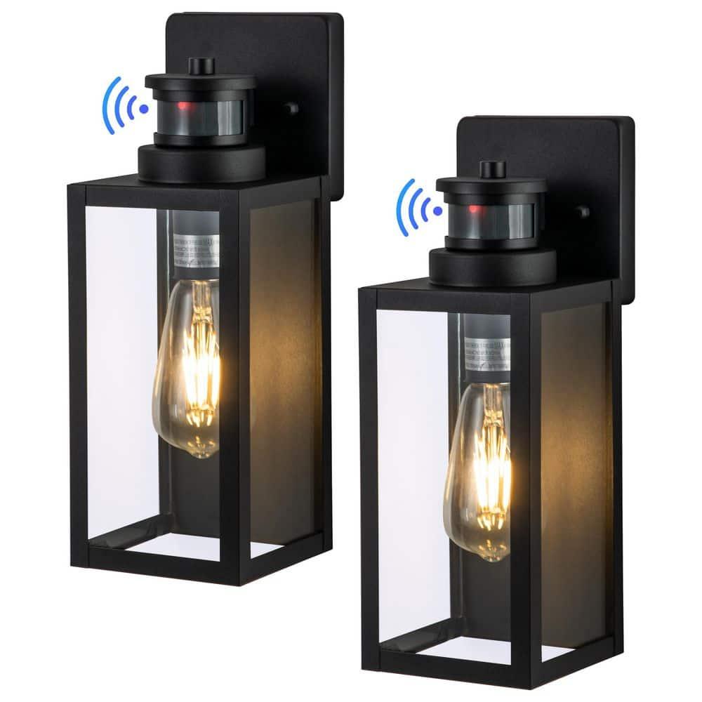 C Cattleya 2-Pack Matte Black Motion Sensor and Dusk to Dawn Outdoor Wall Lantern