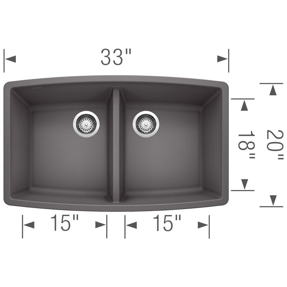 Performa SILGRANIT 33" 50/50 Double Bowl Undermount Kitchen Sink