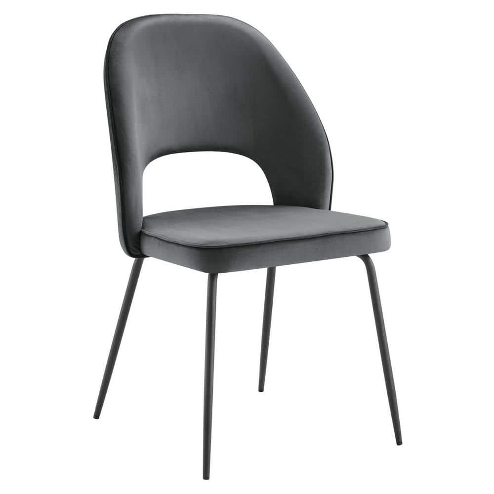 Modway Nico 18.5" Velvet Dining Chairs in Gray/Black (Set of 2)