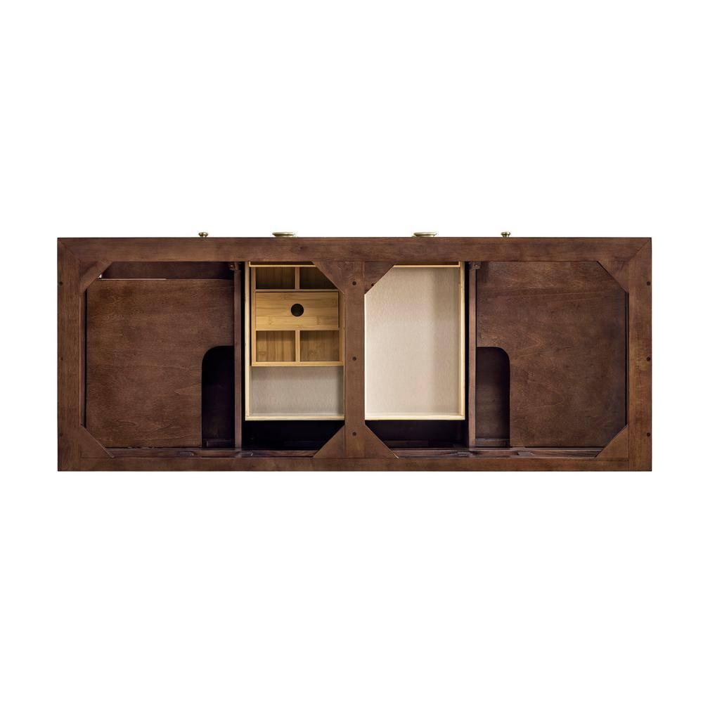 Amberly 60" Walnut Double Vanity Base with Brass Knobs