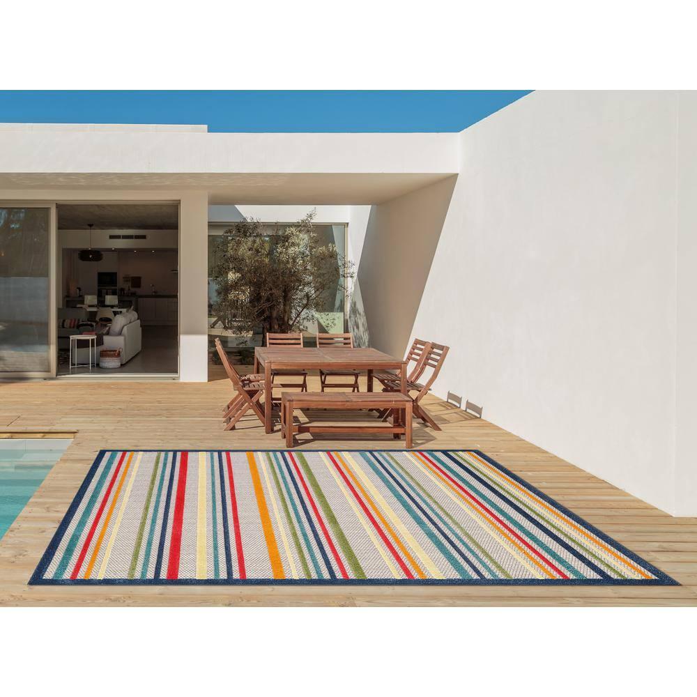 Calla Ivory/Multi Stripes 3 ft. x 5 ft. Striped Indoor/Outdoor Accent Rug
