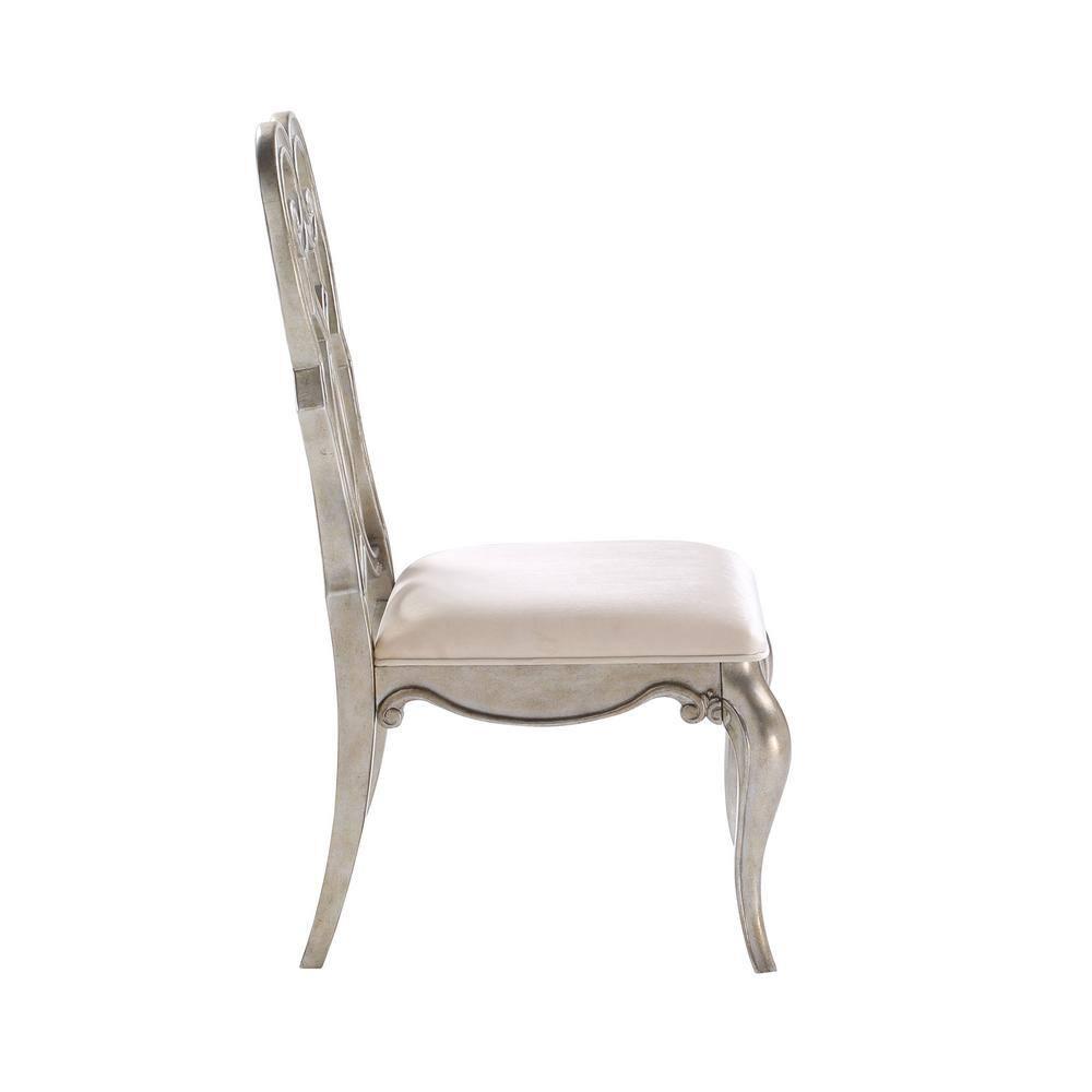 Set of 2 23" Esteban Dining Chairs Ivory Velvet/Antique Champagne Finish - Acme Furniture