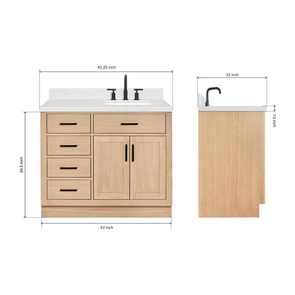 Wildon Home® Tidworth 42'' Solid Wood Single Bathroom Vanity with 1.5'' Carrara Quartz Top, Right Offset Rectangular Sink