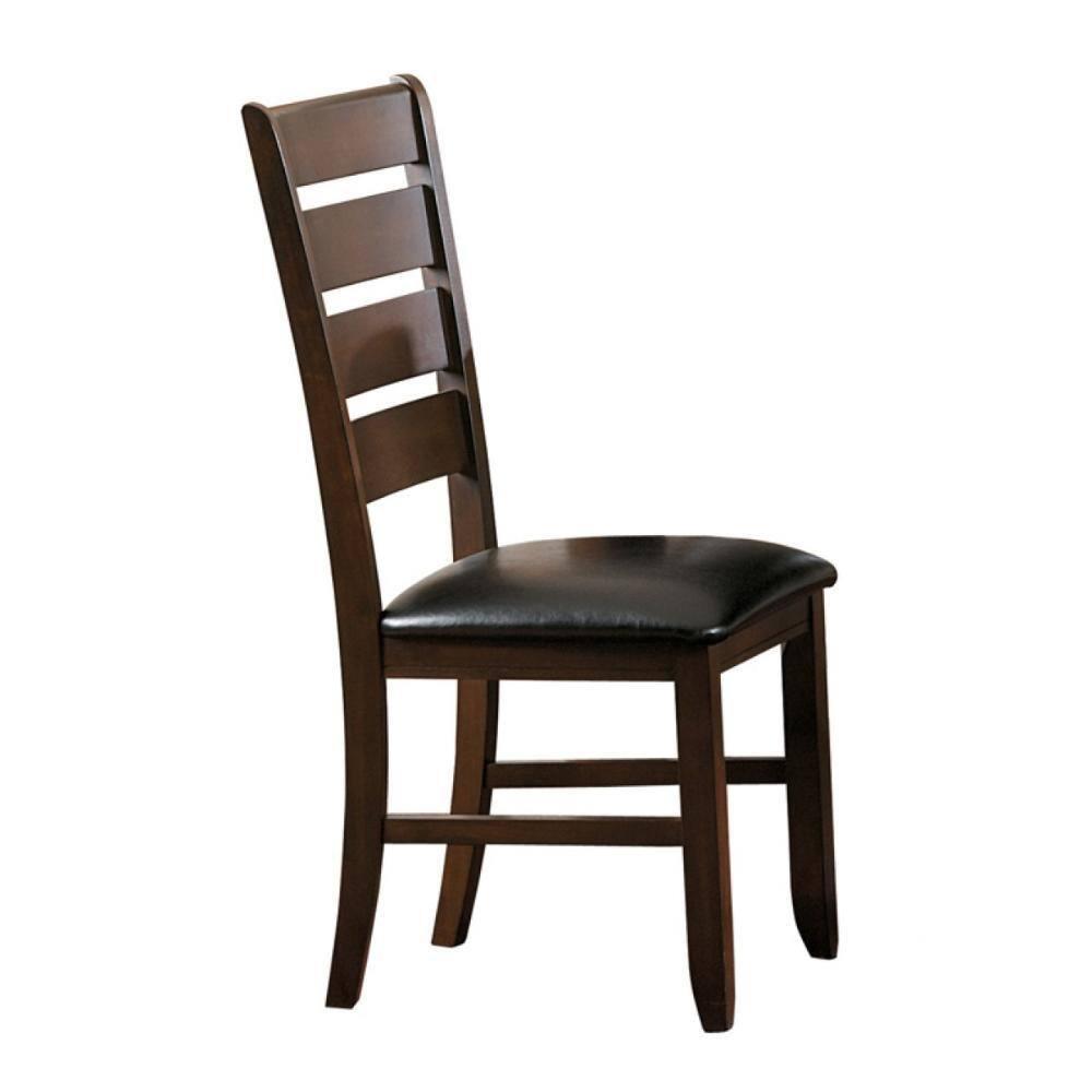 Red Barrel Studio® Faux Leather Upholstered Wooden Side Chair with Ladder Back Design, Brown (Set of 2)