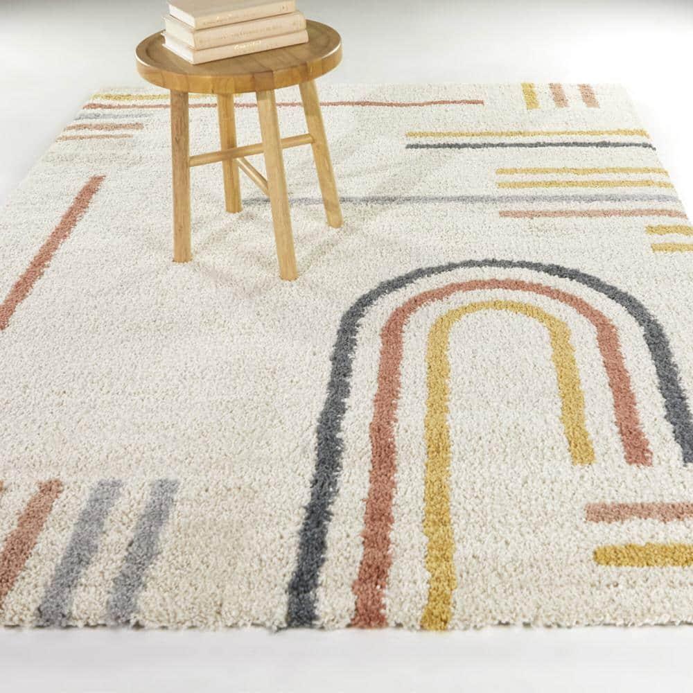 Balta Rugs 5'3"x7' Erin Striped Plush Teen Rug Cream: High Pile, Stain-Resistant, OEKO-TEX Certified, Indoor Use