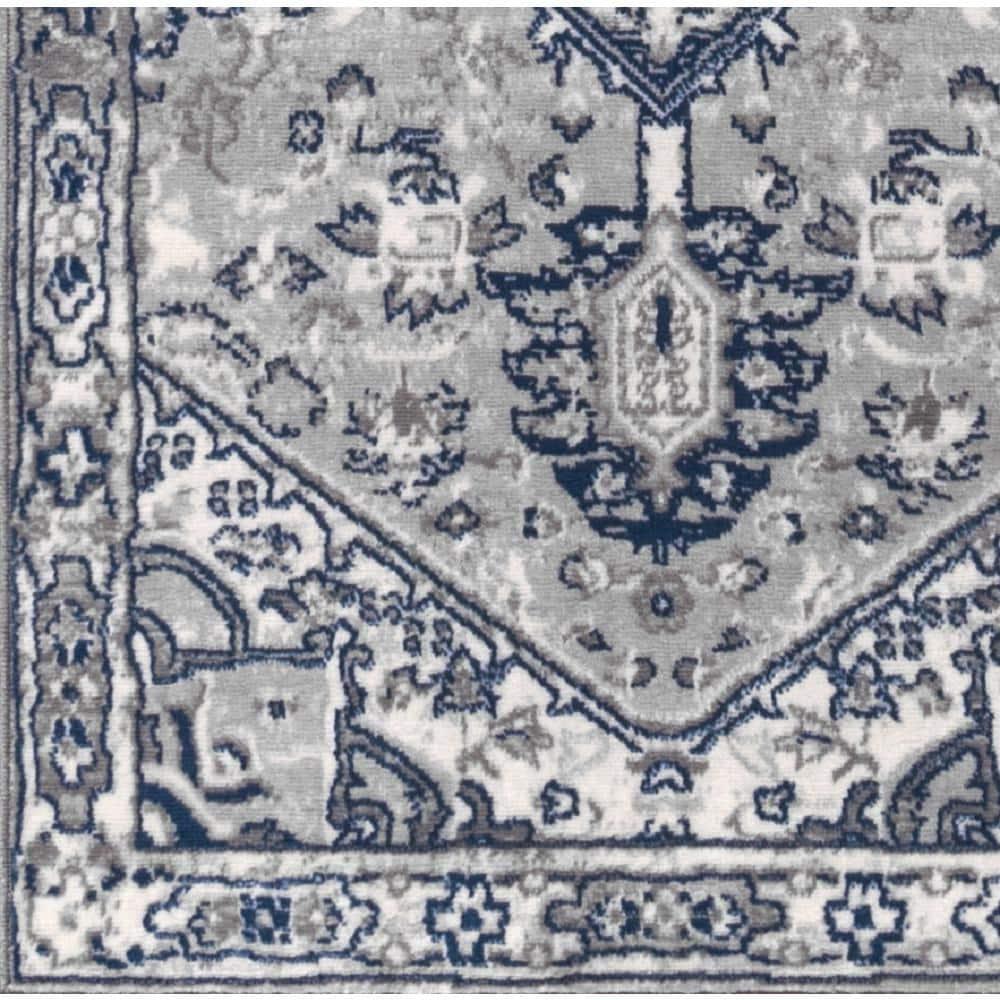 2'x8' Modern Persian Vintage Medallion Runner Rug, Light Grey/Navy - JONATHAN Y