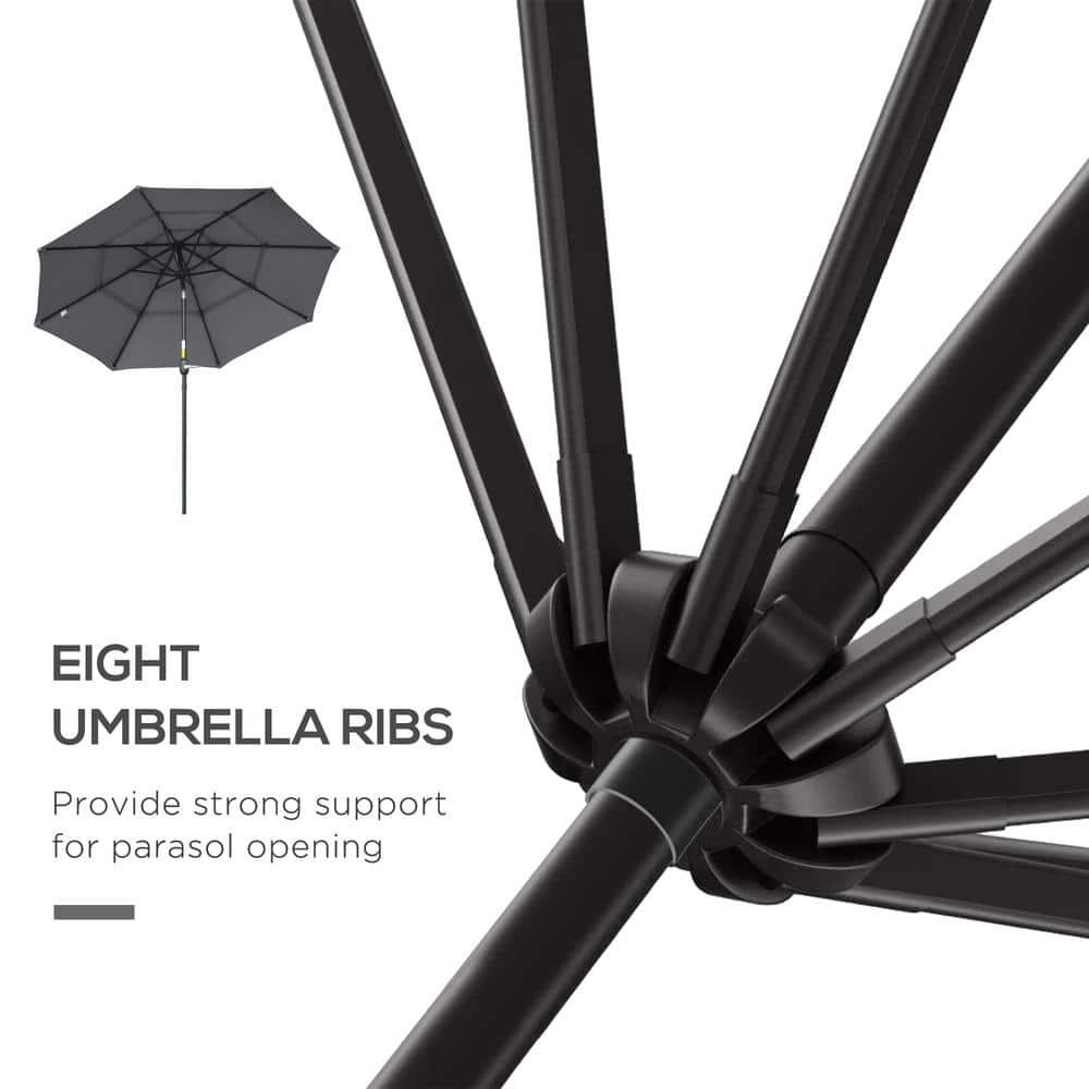 Outsunny 9' 3-Tier Patio Umbrella, Outdoor Market Umbrella with Crank and Push Button Tilt for Deck, Backyard and Lawn, Dark Gray