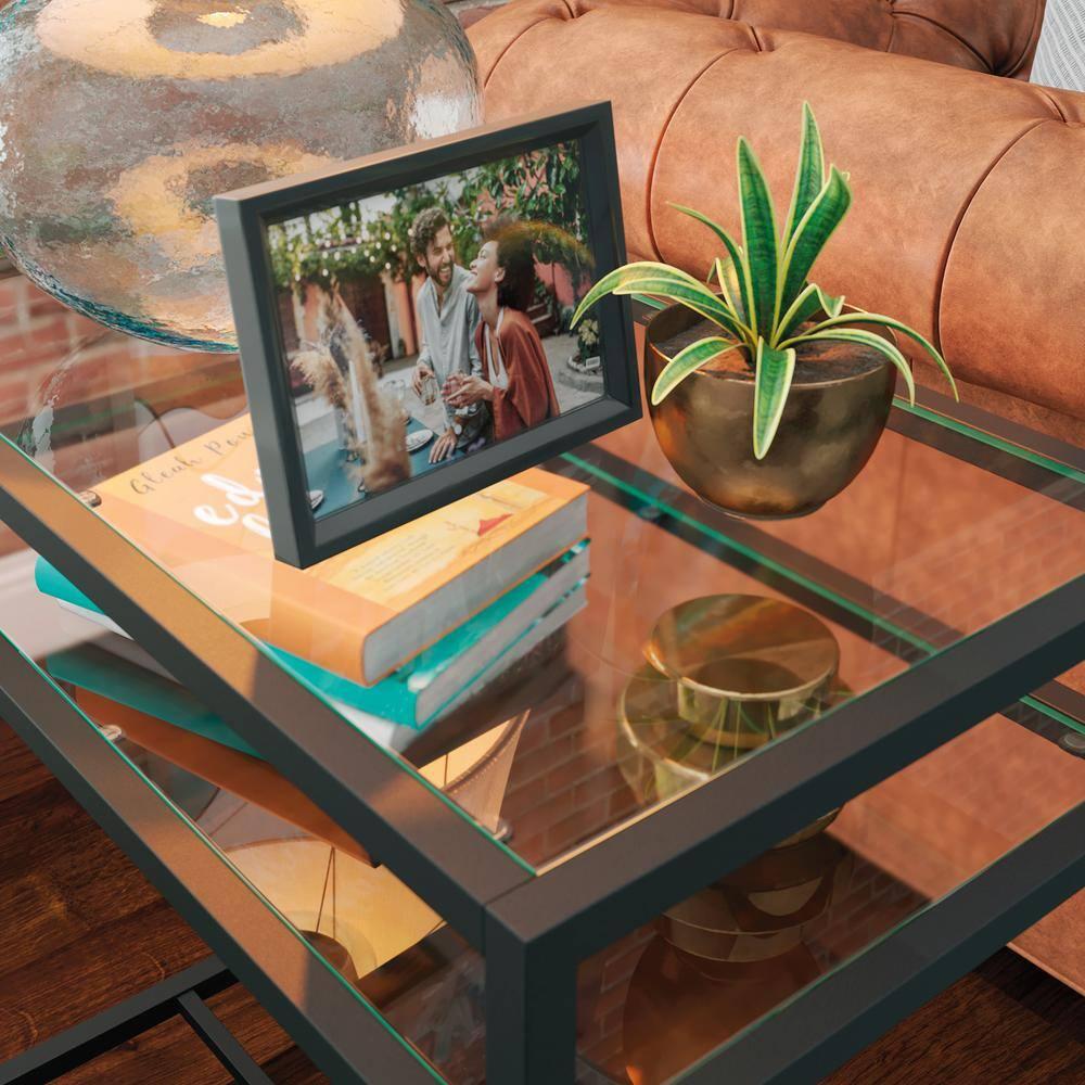 Sauder Carolina Grove Tempered Glass Top and Metal End Table in Black