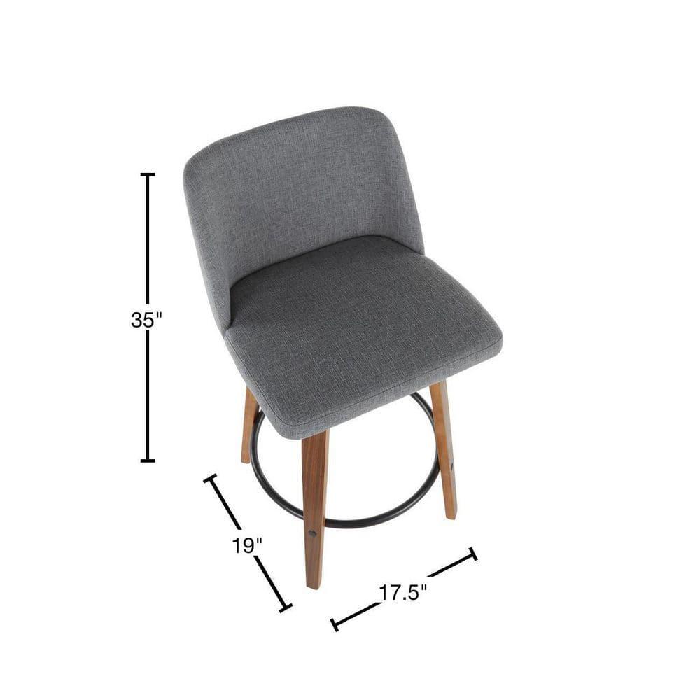 Set of 2 Toriano Mid-Century Modern Counter Height Barstools Walnut/Gray - LumiSource