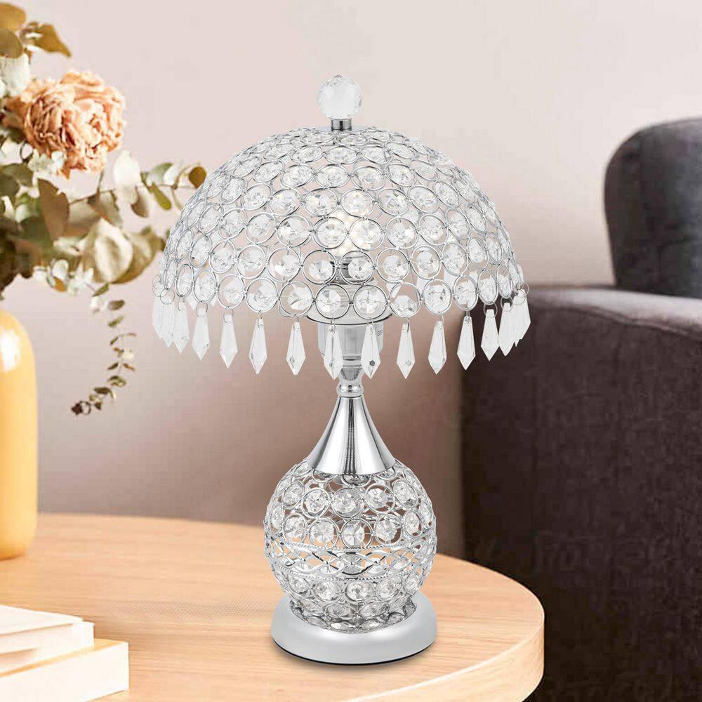 Modern Crystal Table Lamp 18in High Nightstand Table Lamp Bedside End Table Lamp Decorative Room Desk Lamp Crystal Desk Night Light for Bedroom, Living Room