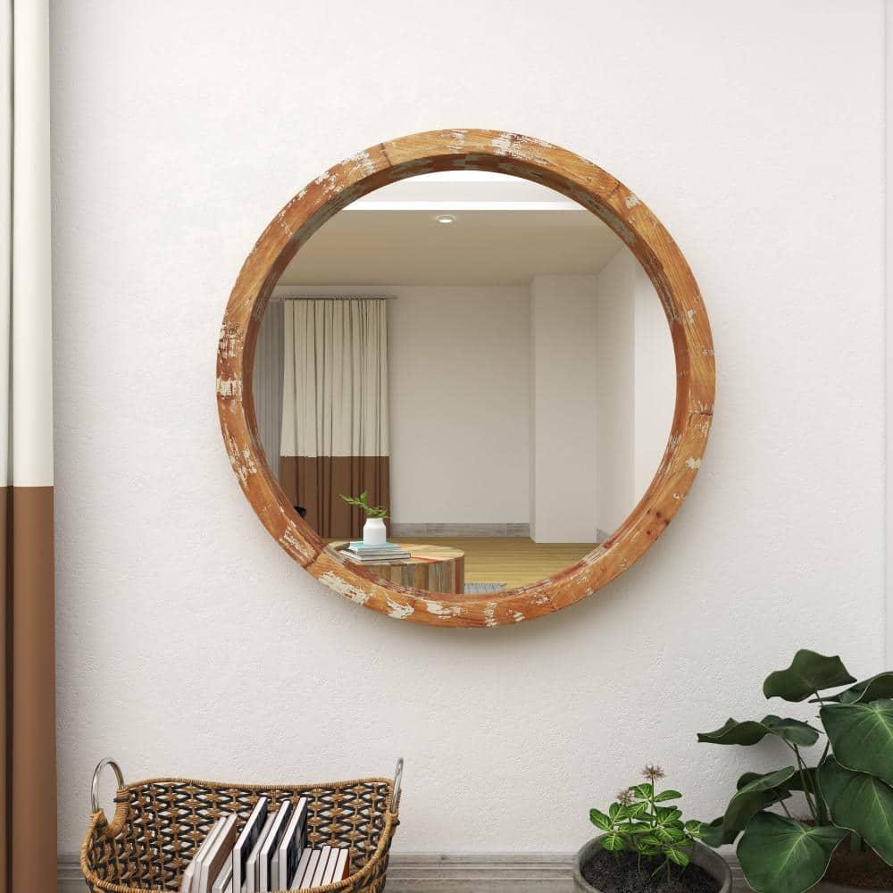 Olivia & May Vintage Wall Mirror Brown: Round Wood Frame, No Assembly, Spot Clean, 39.5" Diameter