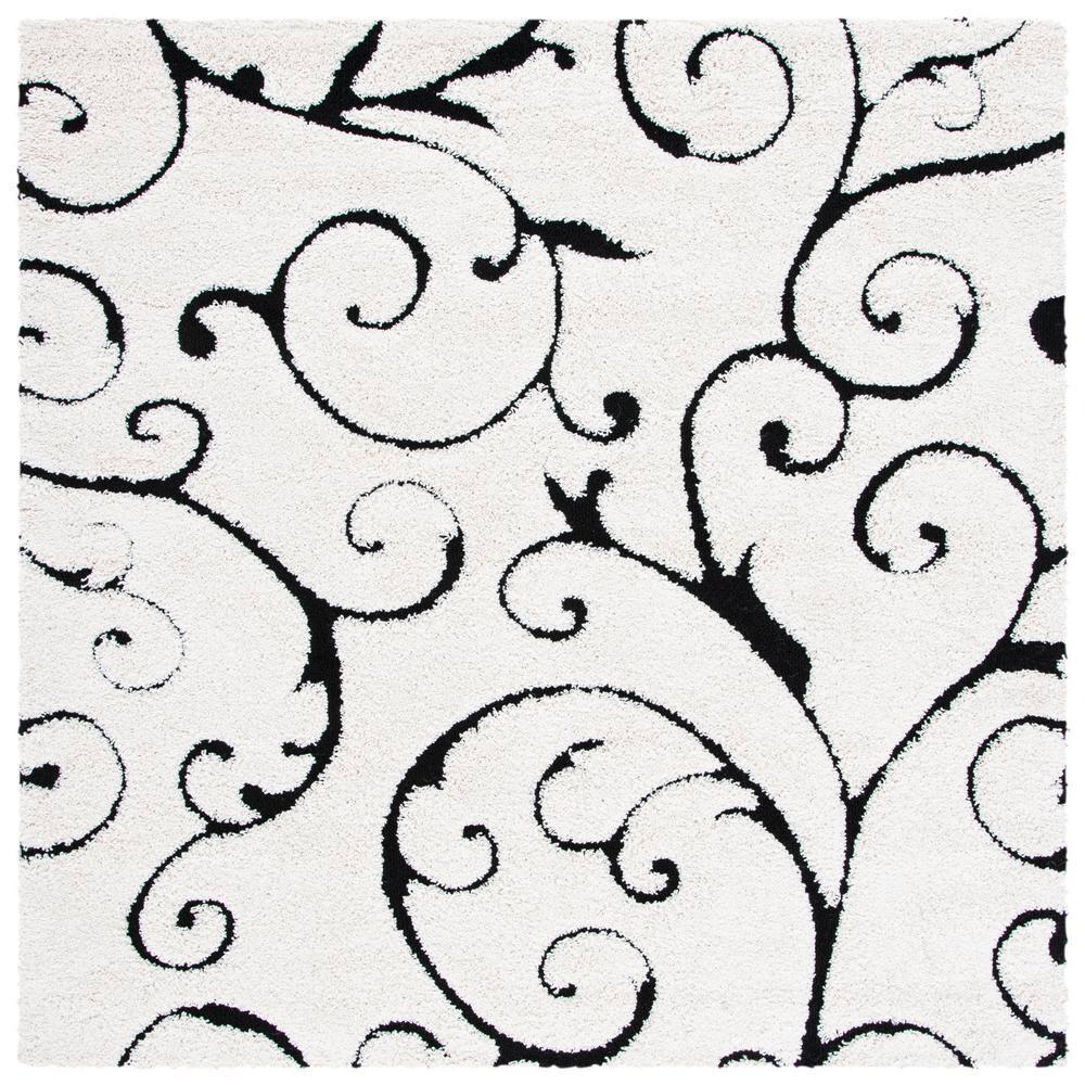 Florida Shag SG455 Power Loomed Area Rug - Ivory/Black - 5'x5' - Safavieh.