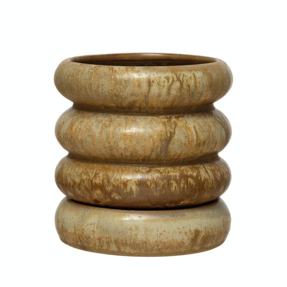 Creative Co-Op Stoneware Planter with Saucer and Reactive Glaze, Butterscotch
