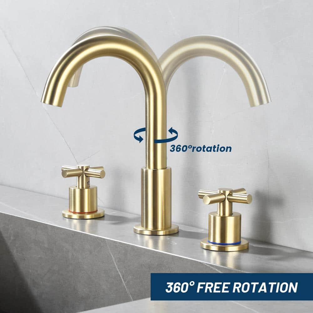 GXCROR Bathroom Faucets for Sink 3 Hole,2-Handle 8 inch Widespread Bathroom Sink Faucet with Pop Up Drain, Brushed Gold Basin Faucet Mixer Taps