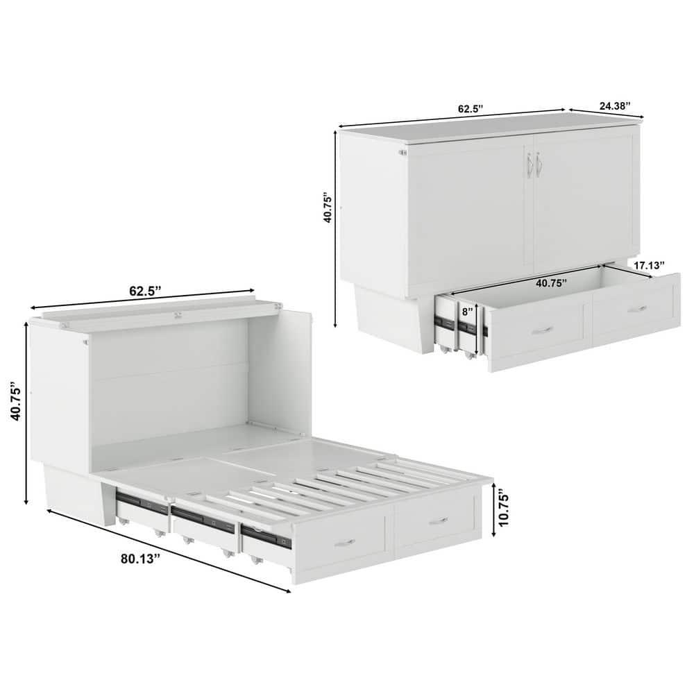 Queen Monroe Murphy Bed Chest with Memory Foam Mattress & USB Charger - AFI