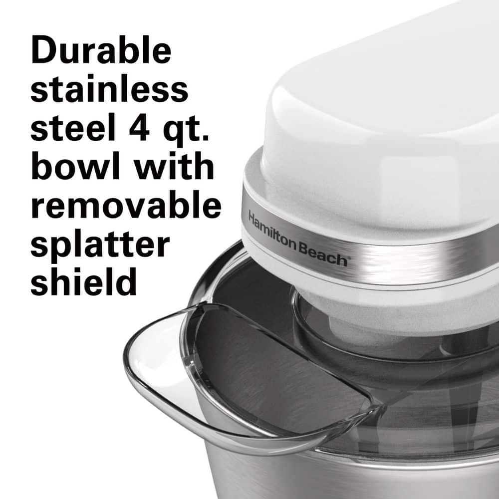 Hamilton Beach® 7-Speed 4-Quart Electric Stand Mixer with Splash Guard, Dough Hook, Flat Beater, and Whisk Attachments