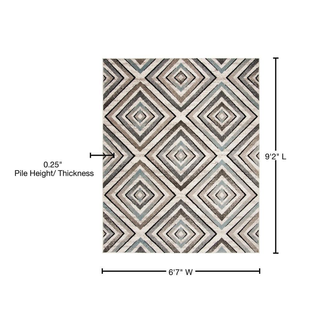 SAFAVIEH Amsterdam Collection Area Rug - 6'7" x 9'2", Cream & Beige, Diamond Geometric Design, Non-Shedding & Easy Care, Ideal for High Traffic Areas in Living Room, Bedroom (AMS109A)