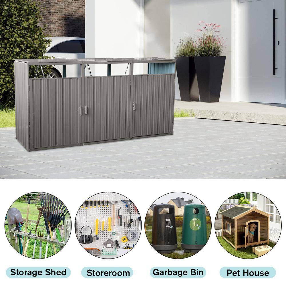Alxfarton Garbage Bin Shed Stores 3 Trash Cans Metal Outdoor Bin Shed For Garbage Storage