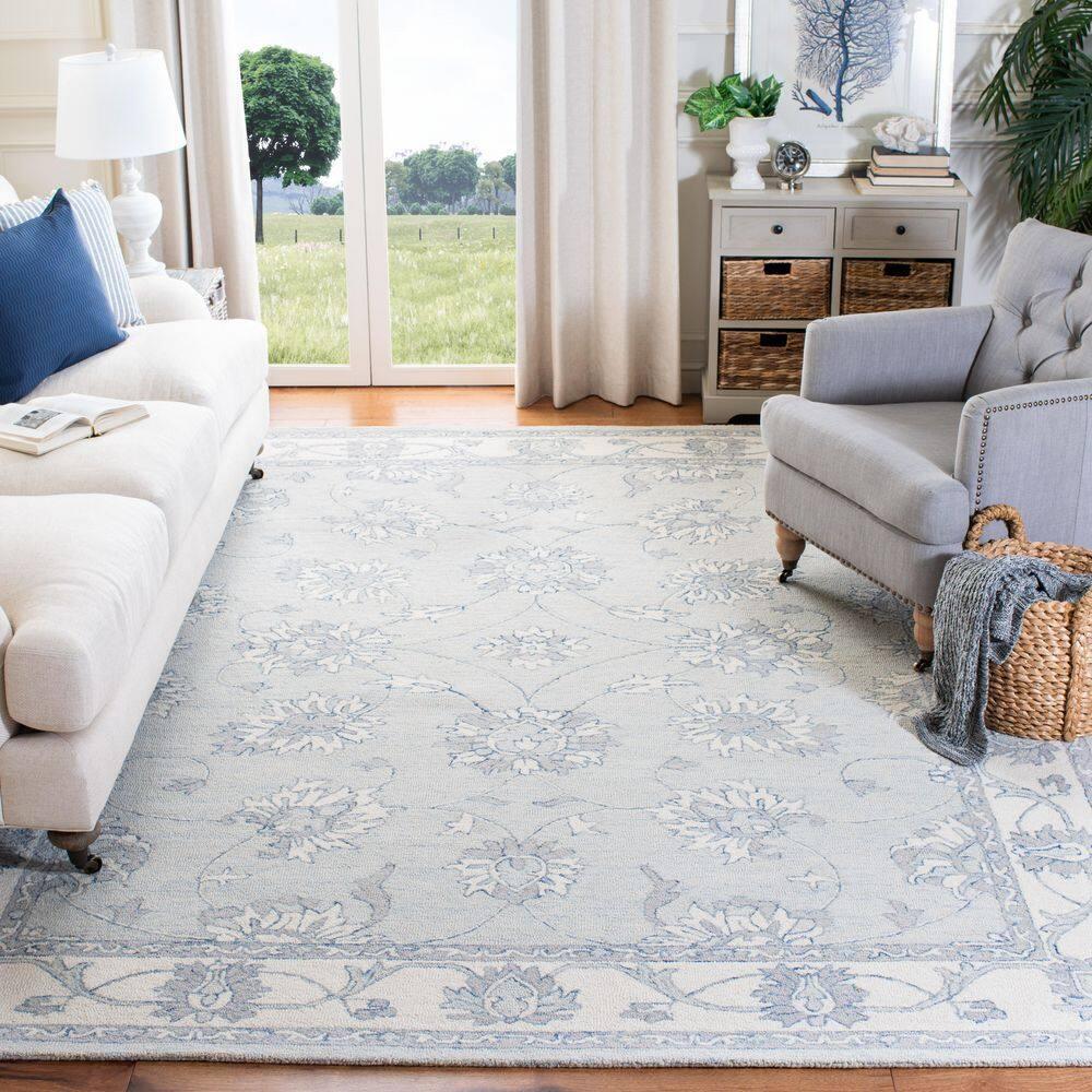 SAFAVIEH Micro-Loop Larry Oriental Area Rug, Light Blue/Ivory, 8' x 10'