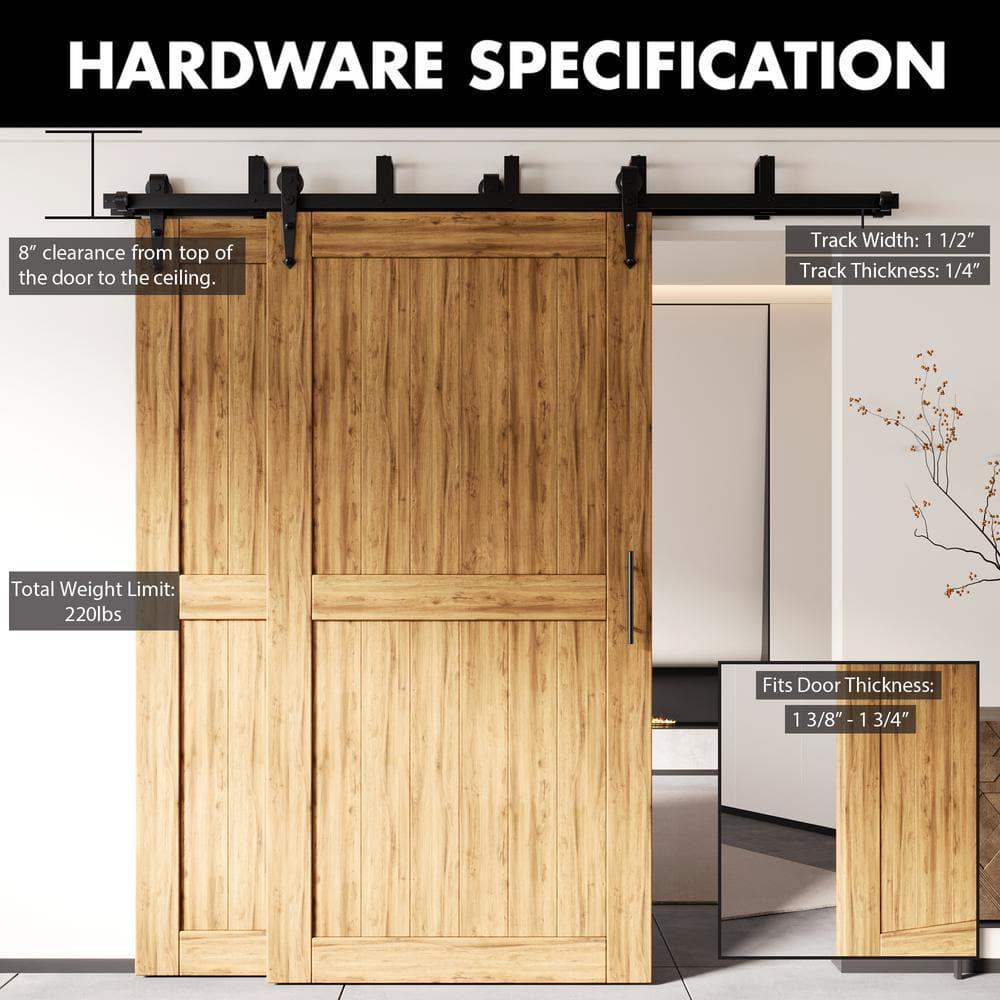 Homacer Black Rustic Double Track U-Shape Bypass Sliding Barn Door Hardware Kit, for Two/Double Doors, 7ft Long Flat Track, Arrow Design Roller, Heavy Duty, for Interior & Exterior Use