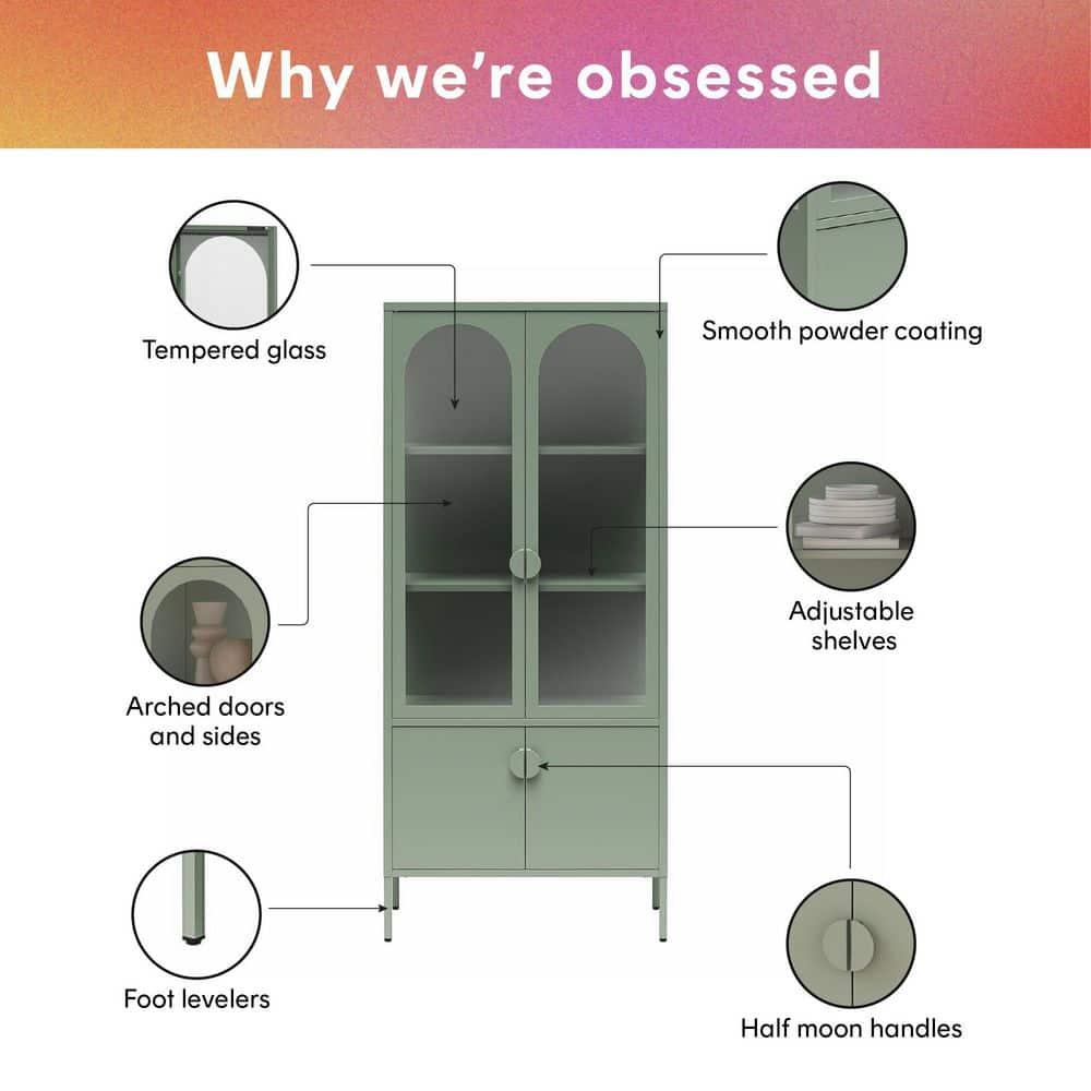 CosmoLiving by Cosmopolitan Chloe Tall Metal Display Cabinet with 2 Arched Glass Doors