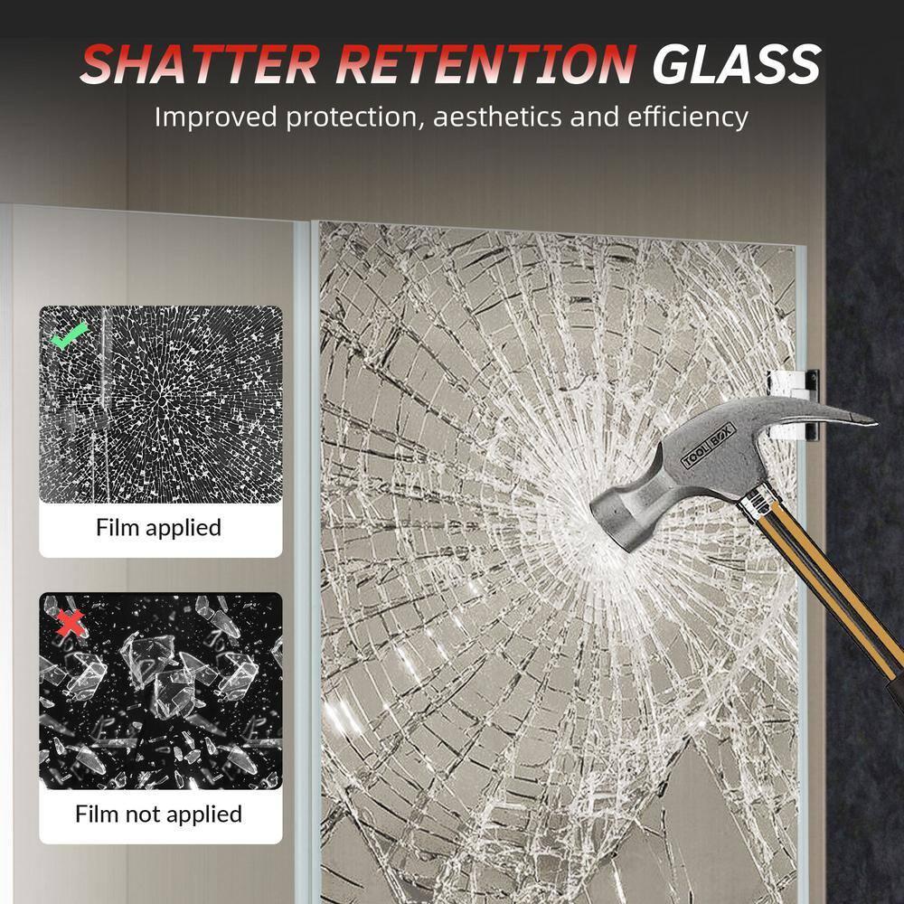 46-47" W x 76" H Pivot Frameless Single Swing Hinge Shower Door, 3/8 in. (10mm) Thickness Shattered-Proof Tempered Clear Glass