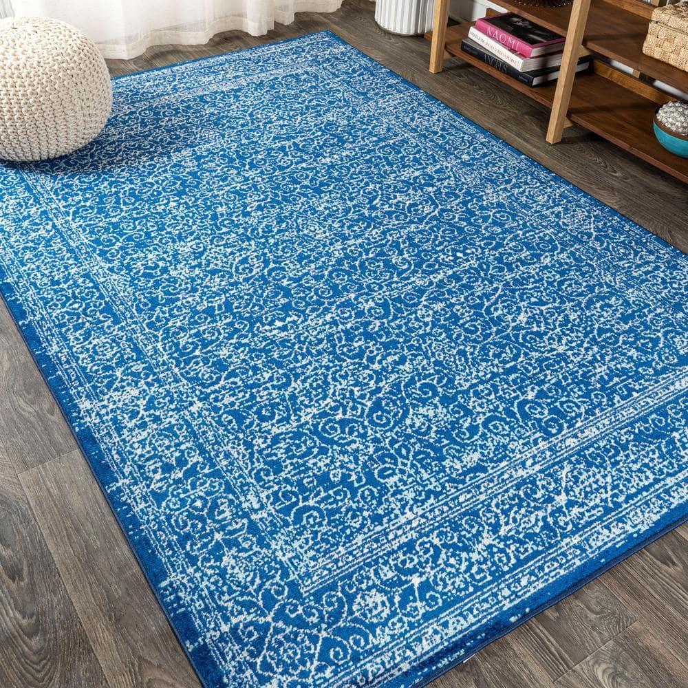 4'x6' Ferro Filigree Charcoal Black and White Area Rug, Blue - JONATHAN Y