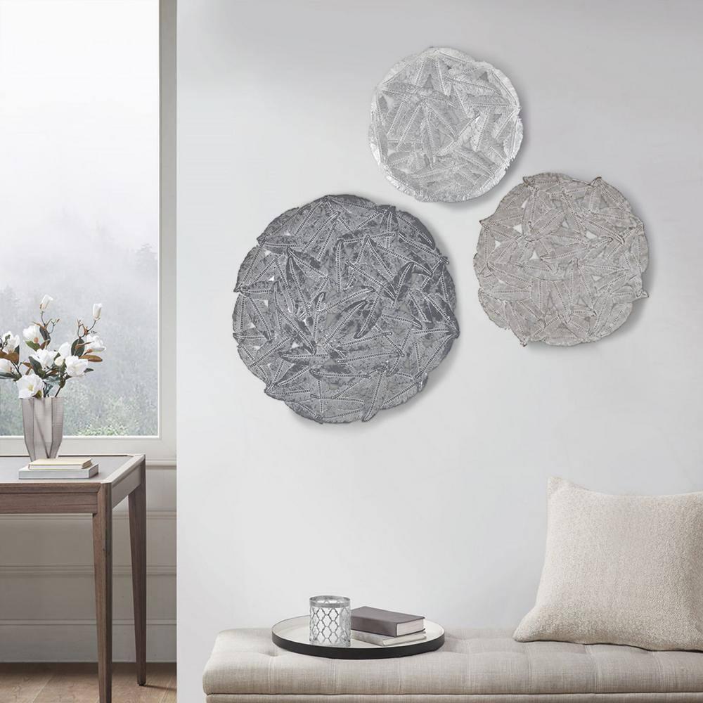 Dakota Fields Textured Feather 3-Piece Metal Disc Wall Decor Set