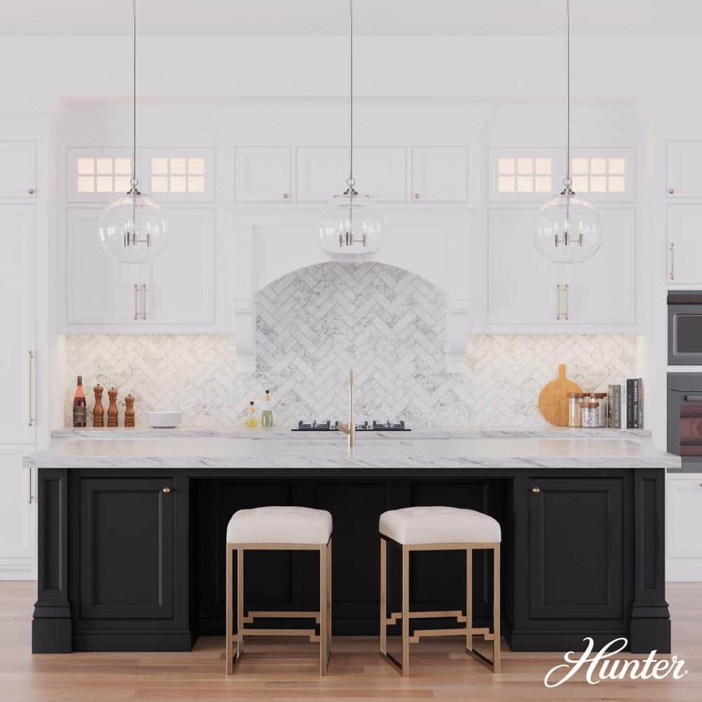 Hunter - High Oaks 3-light Brushed Nickel, Medium Size Pendant Light, Dimmable, Formal Style, Globe Shaped, for Bedrooms, Kitchens, Dining, Living Rooms - 48061