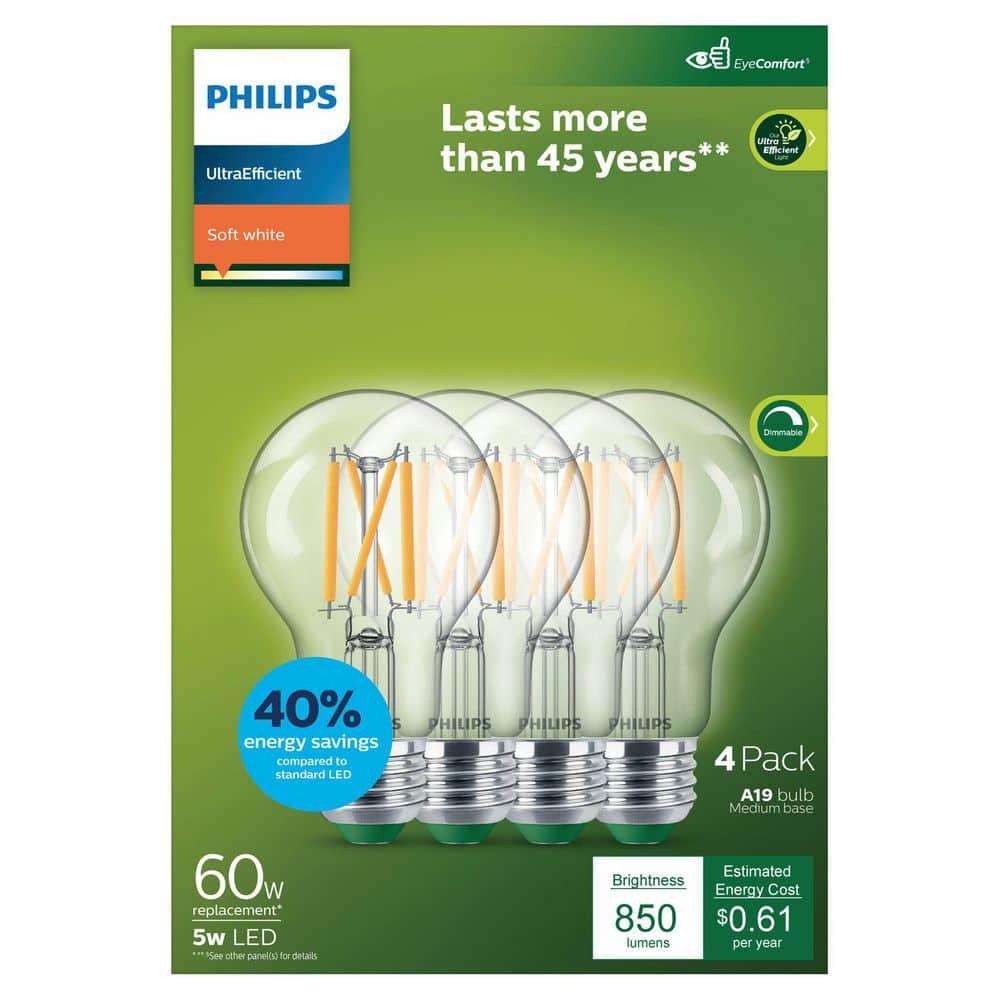 Philips 4pk 60W A19 Ultra Efficient Soft White Clear