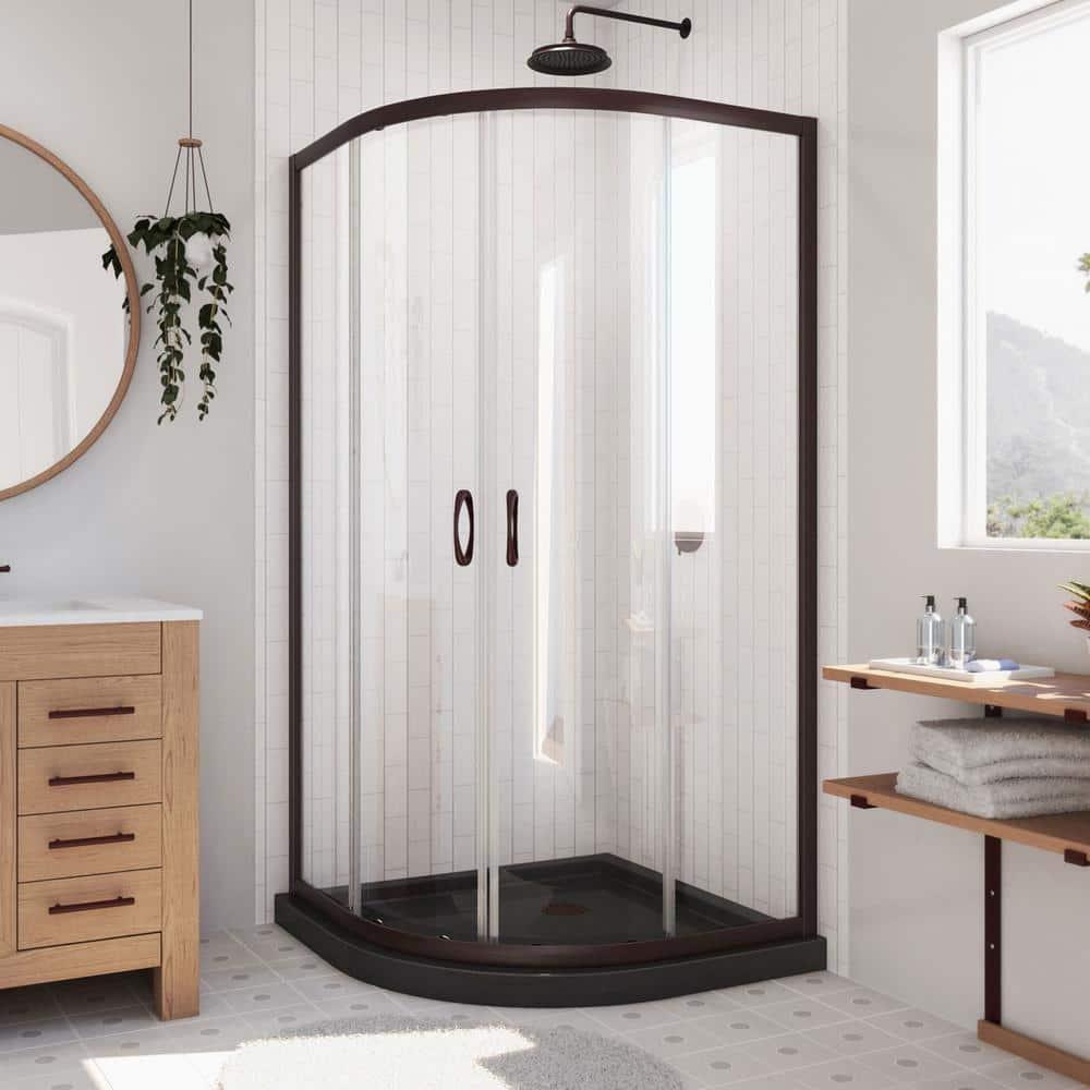 Prime 33" W x 33" D x 74.75" H Semi-Frameless Sliding Shower Enclosure with Base Included