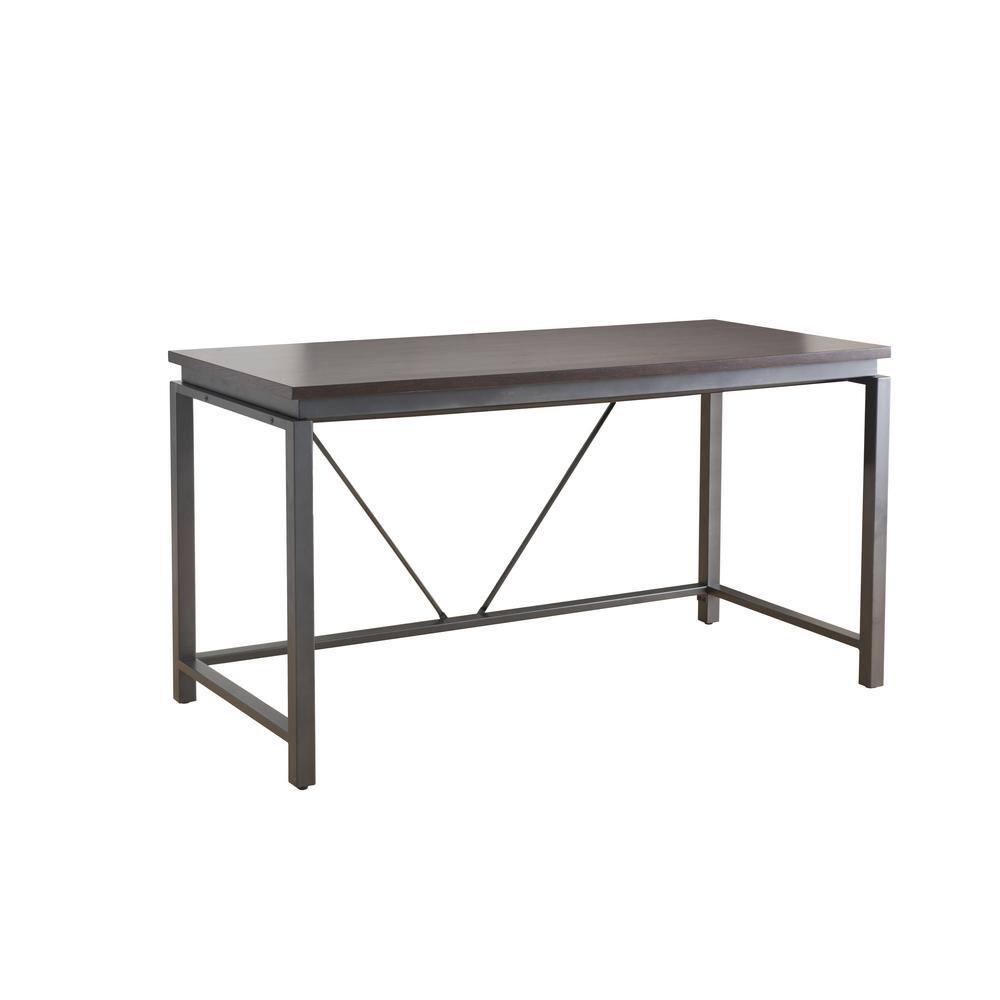 Sunjoy 58" Brown Wood Finish Writing Study Laptop Computer Desk Home Office Workstation with Motion Storage Drawer and Metal Frame