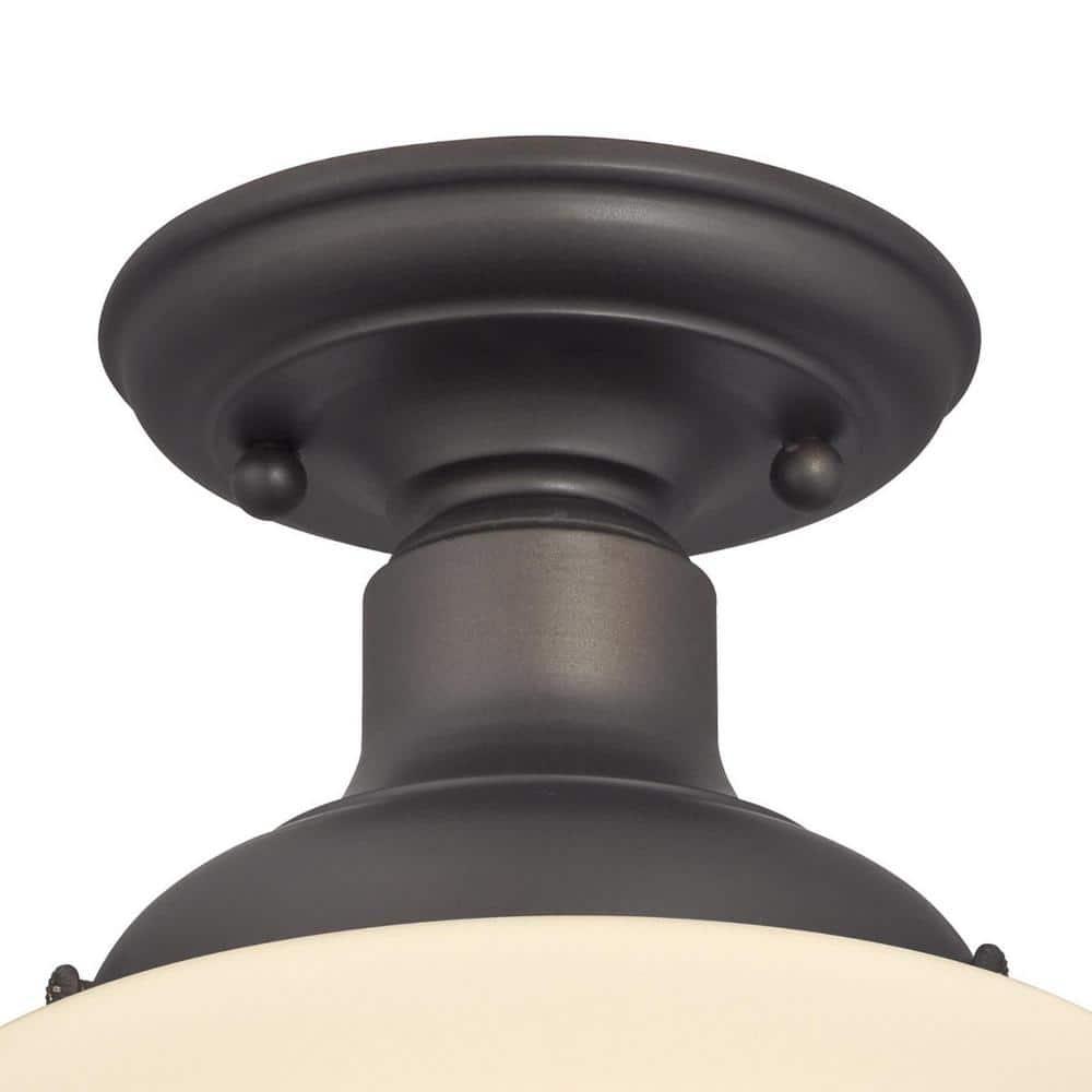 Westinghouse 6342200 Scholar One-Light Indoor Semi-Flush Ceiling Fixture, Oil Rubbed Bronze Finish with White Opal Glass