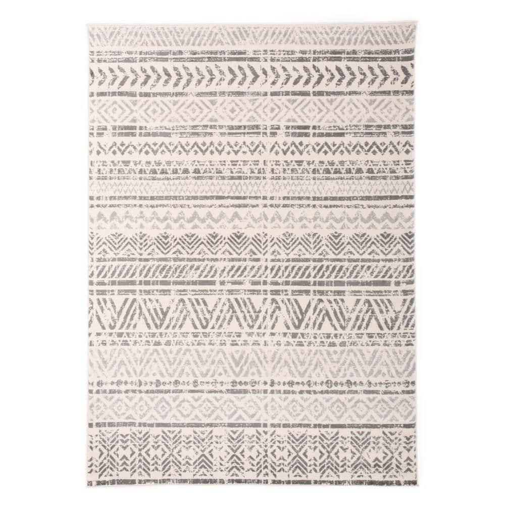 World Rug Gallery Geometric Distressed Bohemian Area Rug - Gray 2'7"x10'