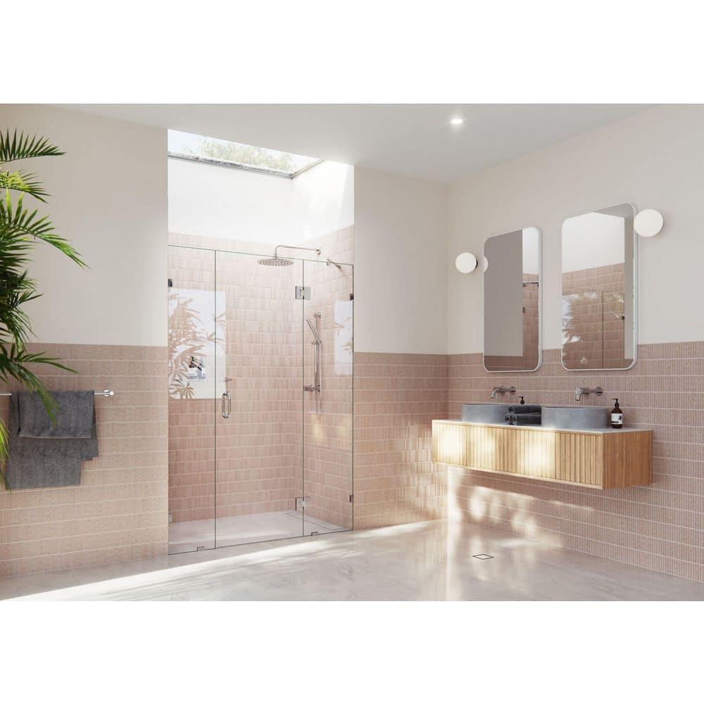 Glass Warehouse Stellar 58.25 in. W x 78 in. H Fully Frameless 3 Panel Inline Glass Hinged Shower Enclosure GHF-58.25-CH