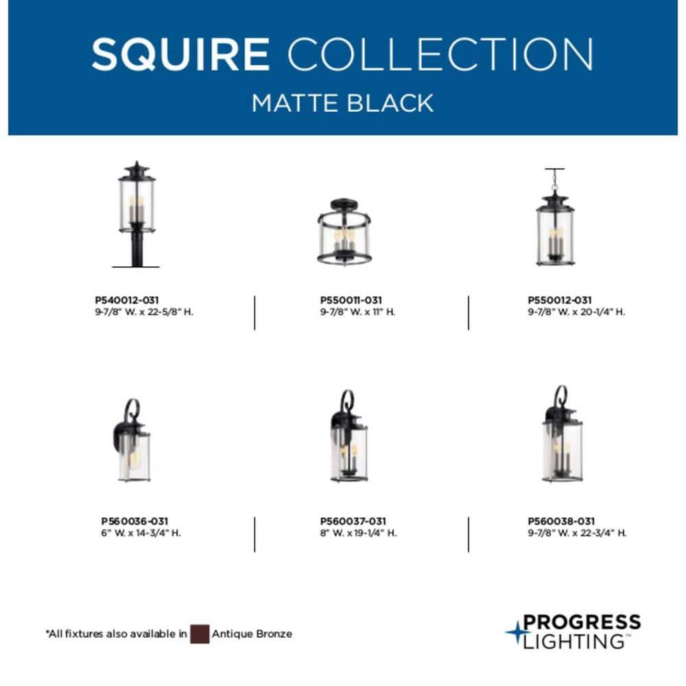 Progress Lighting, Squire Collection, 3-Light Post Lantern, Black Finish, Clear Glass Shade