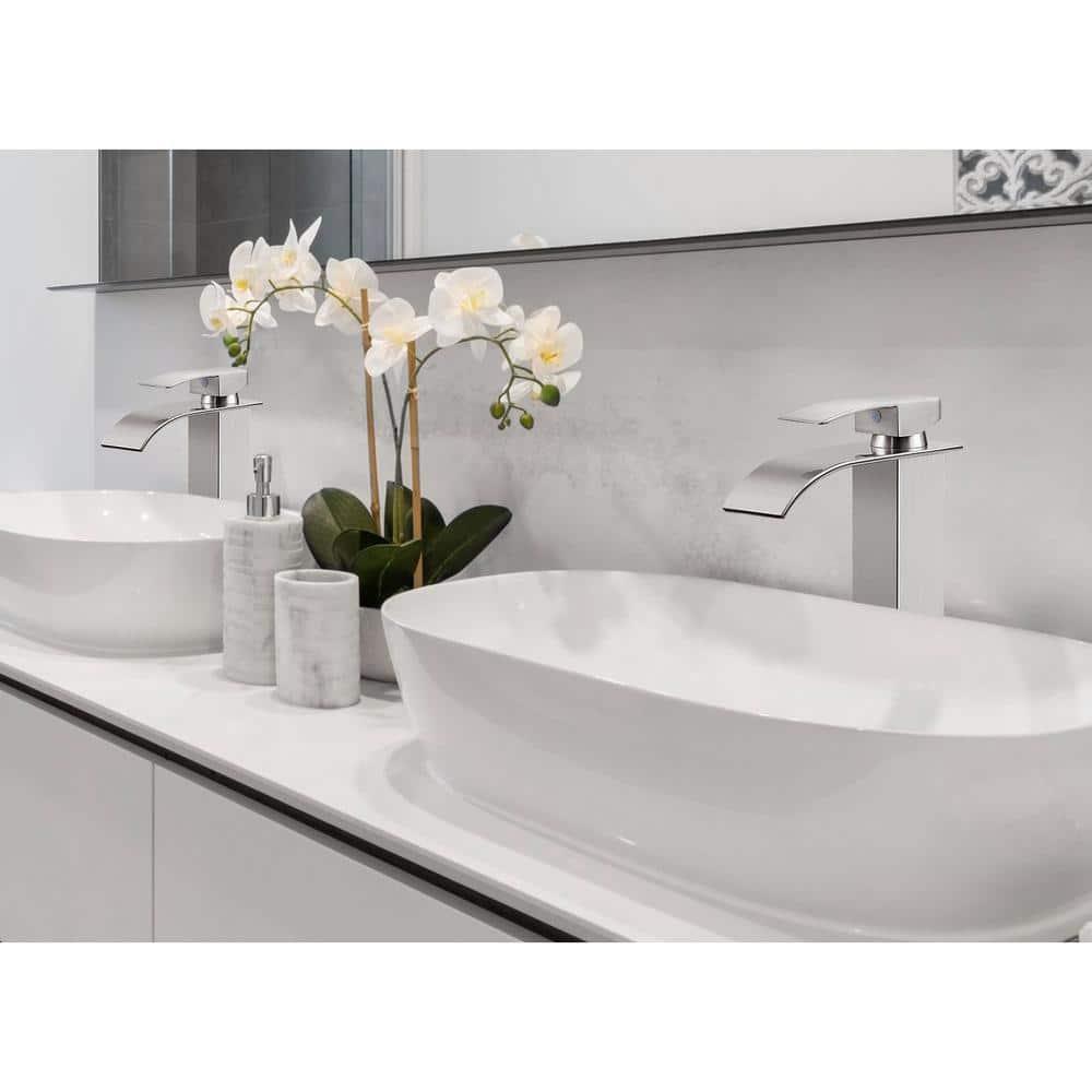 Qomolangma Vessel Sinks Waterfall Bathroom Sink Faucet, Tall Single Handle Bathroom Sink Faucets, Brushed Nickel Bathroom Faucet Suitable for 1 Hole, Staniless Steel Rv Lavatory Vanity Faucet