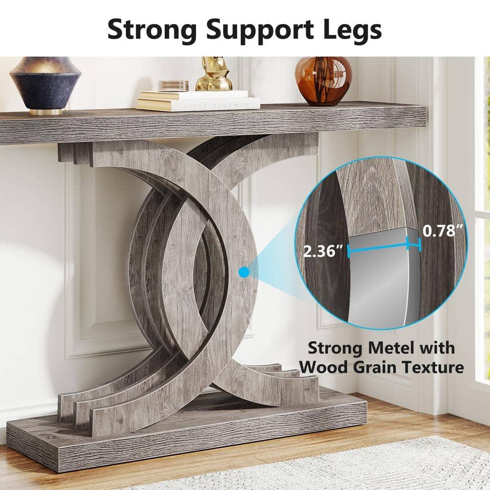 Tribesigns Modern 39-inch Console Tables, Farmhouse Entryway Table with Geometric Base, Wooden Narrow Hallway Table/Sofa Table for Living Room, Grey