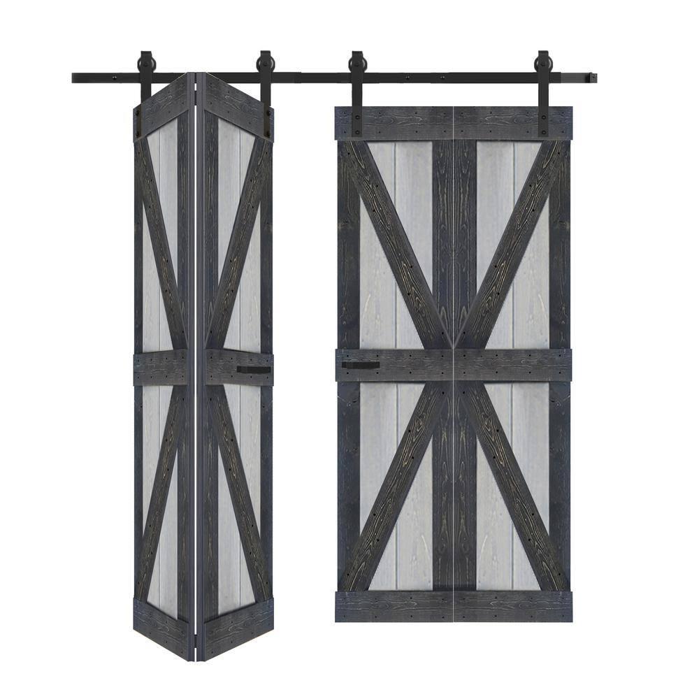 IsLife K Style Finished Solid Wood Bi-Fold Double Barn Door With Hardware Kit -Assembly Needed