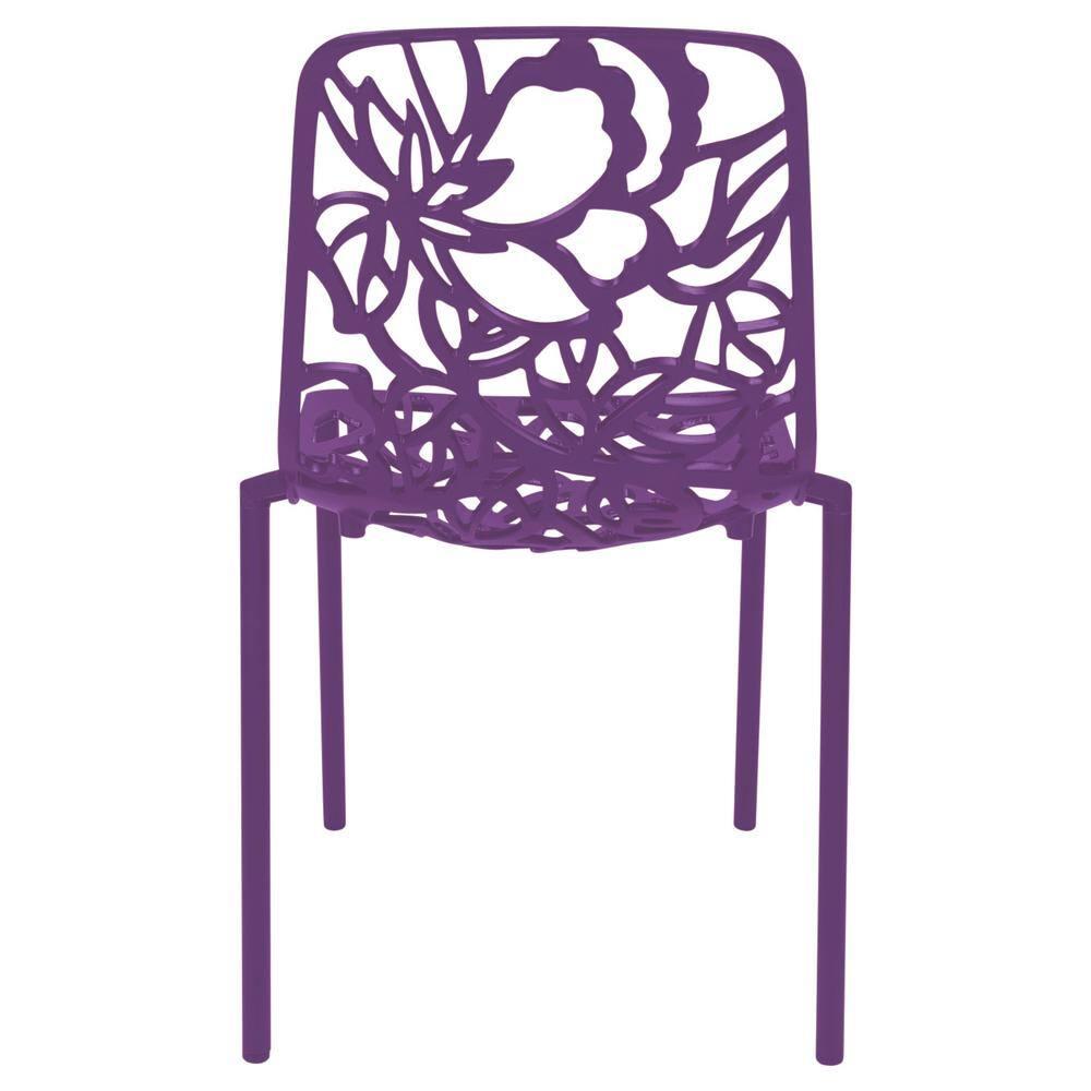 LeisureMod Devon Modern Aluminum Outdoor Stackable Dining Chair, Purple
