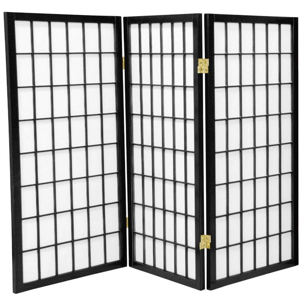 3 ft. Tall Window Pane Shoji Screen - Black (3 Panels) - Oriental Furniture: Hardwood Frame, No Assembly Required