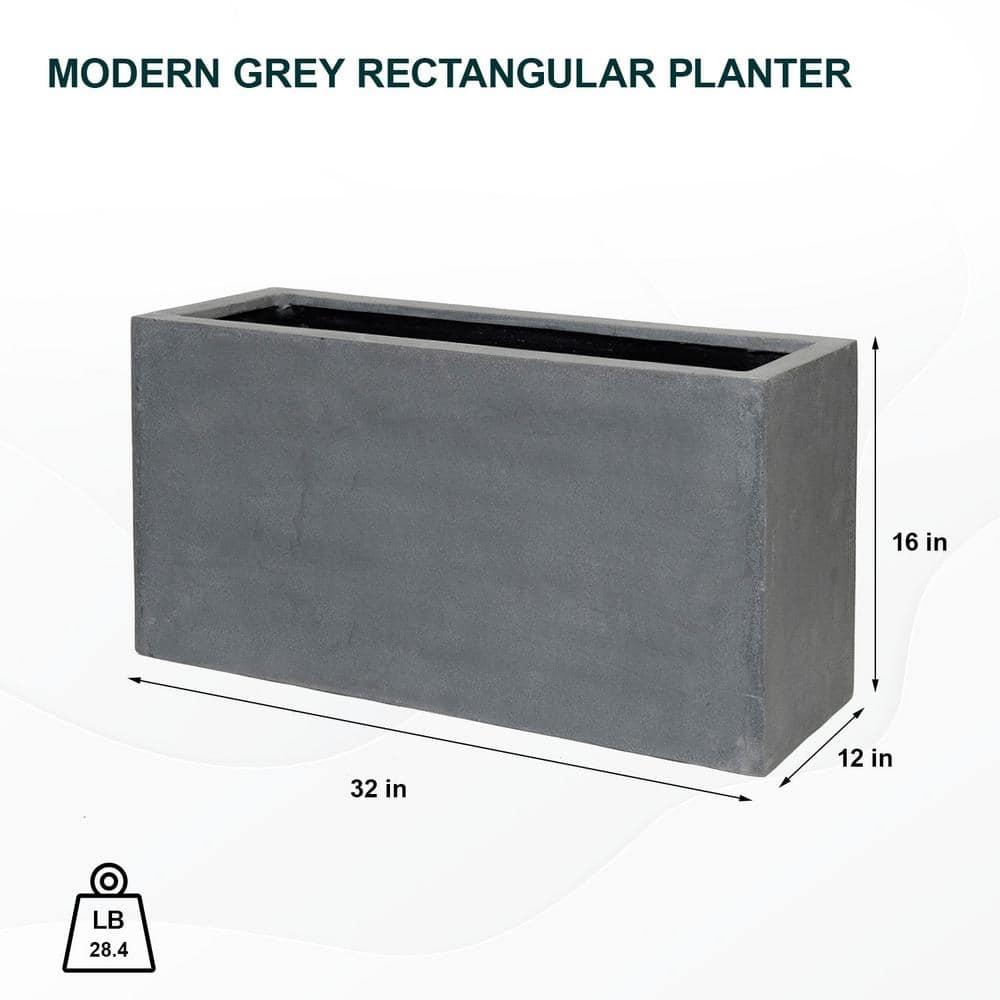 Pottery Pots USA Inc. Pottery Pots Jort Small Fiberstone Indoor Outdoor Modern Rectangle Planter, 16 Inch Tall Grey 16"x32"x12"