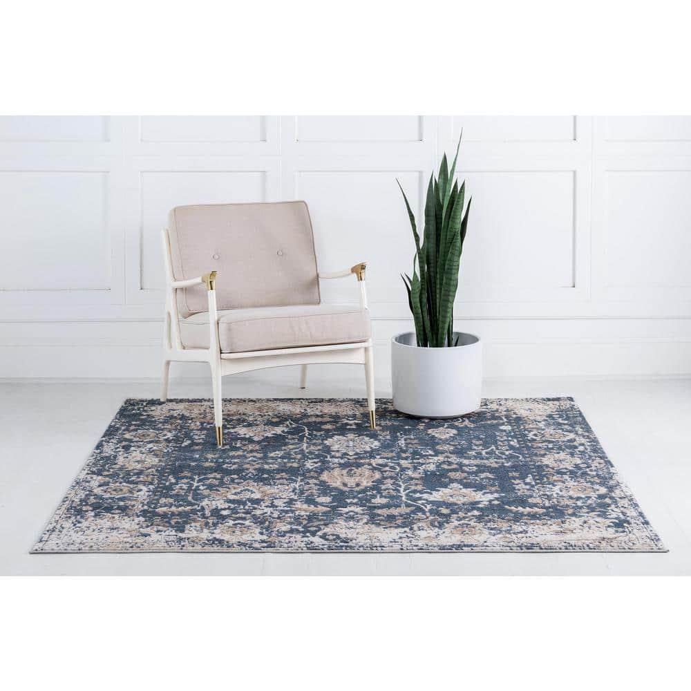 Unique Loom Portland Collection Area Rug - Central (6' 1" Square Blue/Beige)